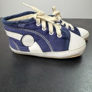 VTG 90s Blue White Crib Shoes Soft Soles Lace Up Sz 3 (6-9 Mos) Little Miracles